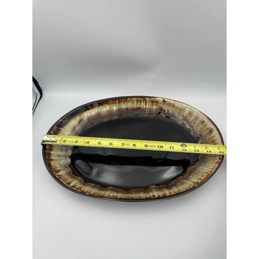Pfaltzgraff Gourmet Brown Drip Oval Platter Serving Plate 15”